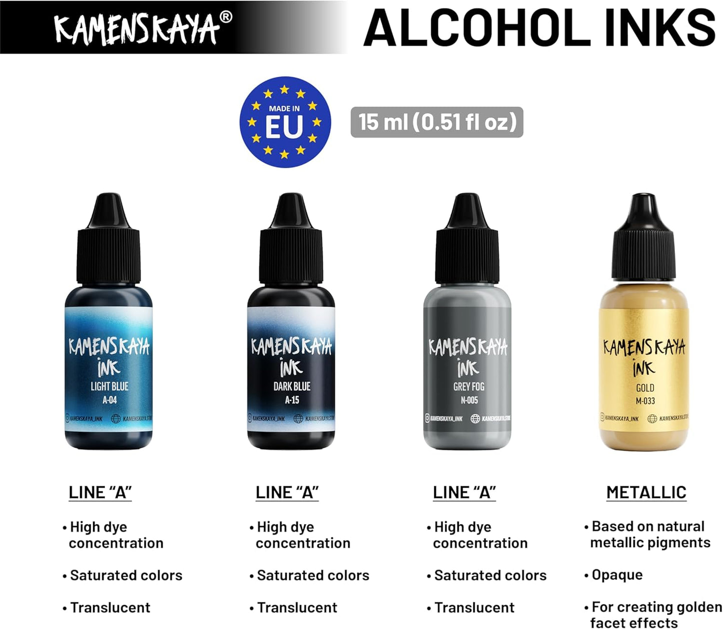 Alcohol Ink Set #13: Matched Color Combination of Alcohol Inks, 4 pcs. 0.51 fl oz (15 ml) Each