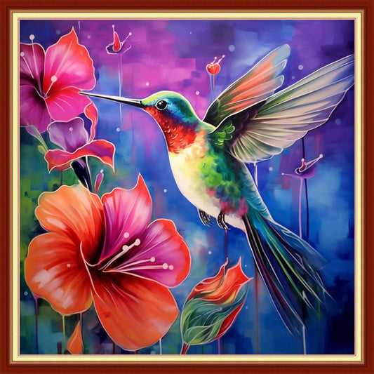 Redxing Stamped Cross Stitch Kits Full Range of Embroidery Starter Kits- Needlepoint Counted Cross Stitch Kits for Beginner Adults 11CT Printed Embroidery Kit-Hummingbirds Gather Honey 18x18 inch