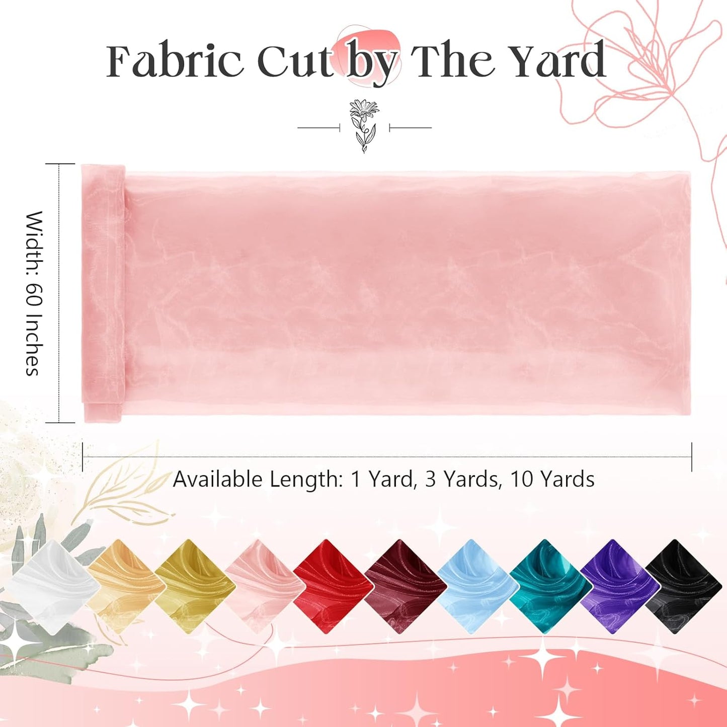 P Pothuiny Sheer Organza Fabric by The Yard, 3 Yards x 60 Inch Wide Bridal Light Pink Organza Tulle Fabric Roll Shiny Gauze Fashion Dress Sewing Craft for Wedding Party Decorations Backdrop