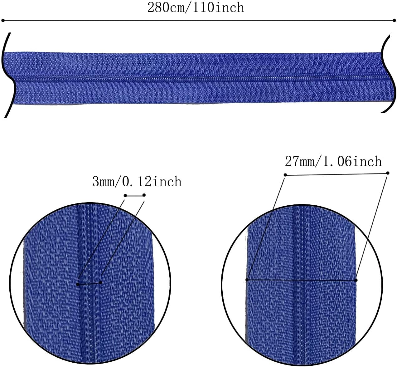 DOITEM Zipper Tape 3 mm Nylon Endless Zipper Set with Slider - 5 Colors