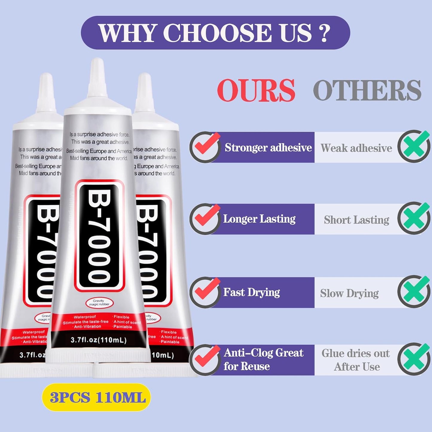 3.7oz B7000 Rhinestone Clear Glue for Jewelry Making, 110 ml Multipurpose Adhesive Jewlery Glue for Fabric, Tumblers, Rhinestones DIY Crafts, Nail Art, Makeup, Shoes, Cell Phones, Tablet, Wood