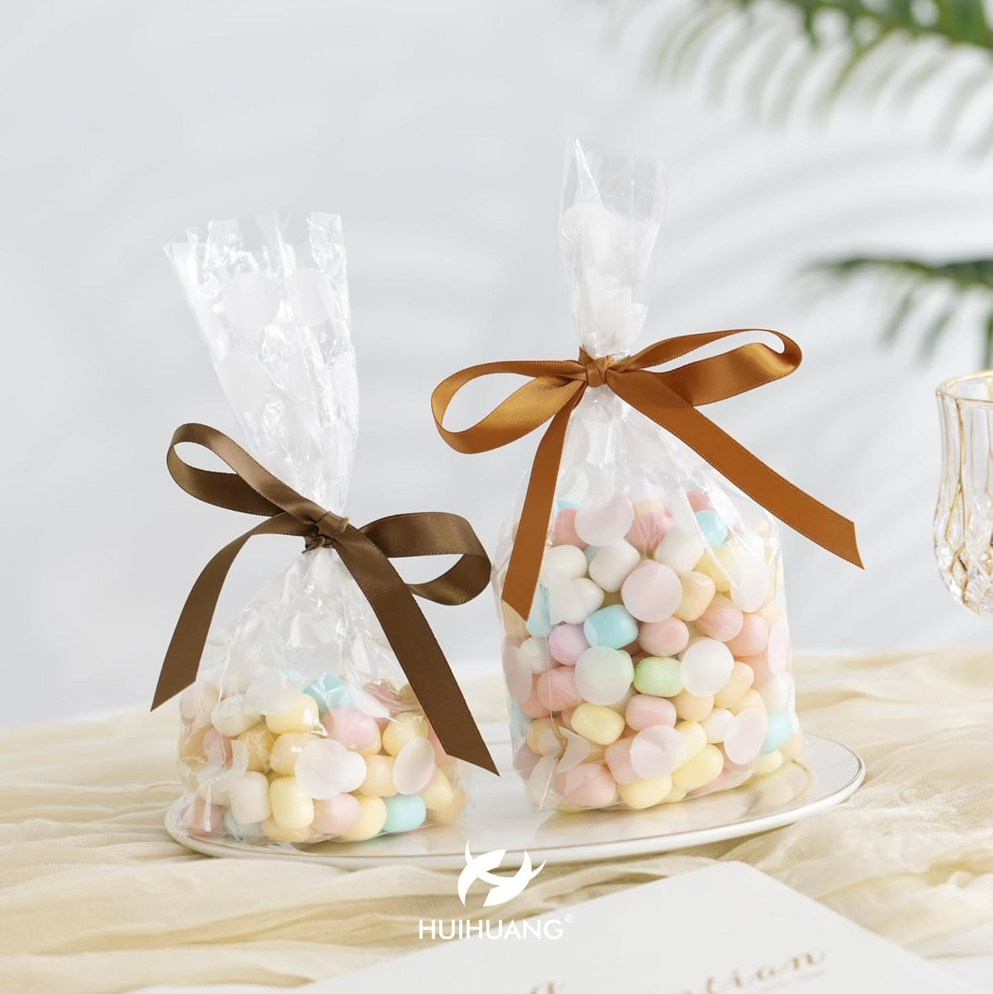 HUIHUANG Brown Satin Ribbon 1/2 inch Continuous 50 Yards Double-Faced Satin Ribbon for Gift Wrapping, Bows, DIY Crafts, Flower Bouquet, Wedding Decor, Holiday Decor