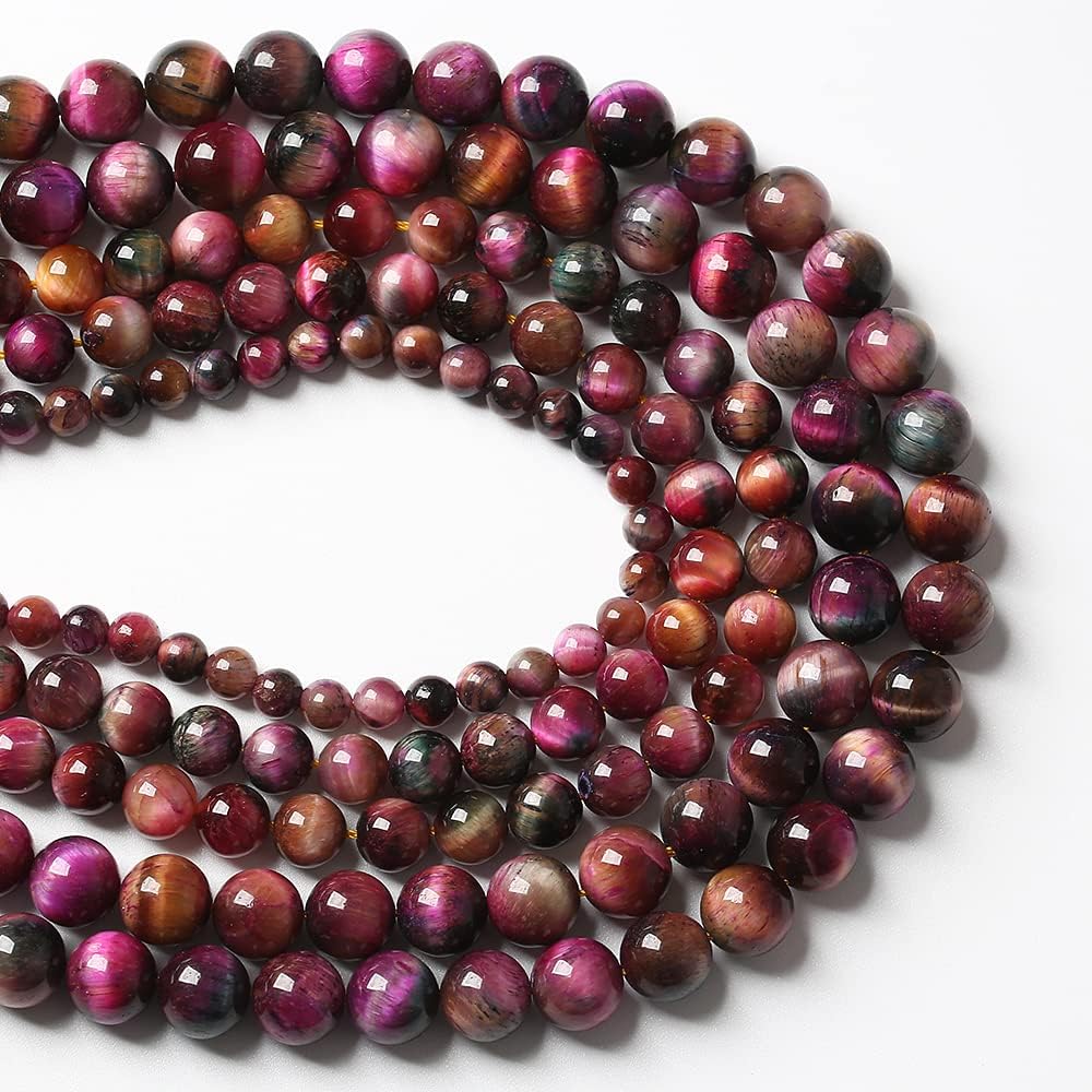 48pcs 8mm Top AAA Natural Tiger Eye Beads for Jewelry Making Rose Red Starry Sky Tiger Eye Stone Round Loose Beads DIY Bracelet Necklace Earrings