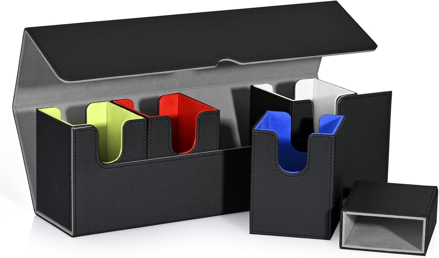 Card Deck Box with Dice Tray for MTG, 5 in 1 Card Deck Case Holds 800+ Unsleeved Cards, Strong Magnet Organizer Compatible with Yugioh TCG Sports Cards (Colorful)