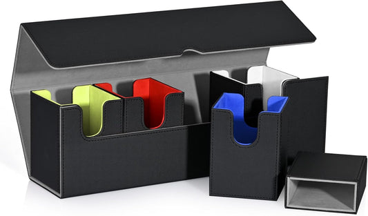 Card Deck Box with Dice Tray for MTG, 5 in 1 Card Deck Case Holds 800+ Unsleeved Cards, Strong Magnet Organizer Compatible with Yugioh TCG Sports Cards (Colorful)