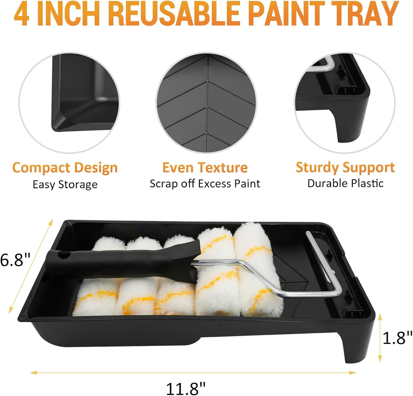 ETERNA Mini Paint Roller Kit, 10 Pieces Paint Supplies for House Painting with Paint Tray, 4 inch Paint Roller Covers&Frame, Perfect for Wall Decorating Home DIY