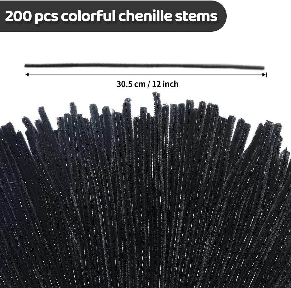 Eppingwin 200pcs Pipe Cleaners, Black Pipe Cleaners Craft Supplies,Chenille Stems for DIY Arts Crafts Project(Black)
