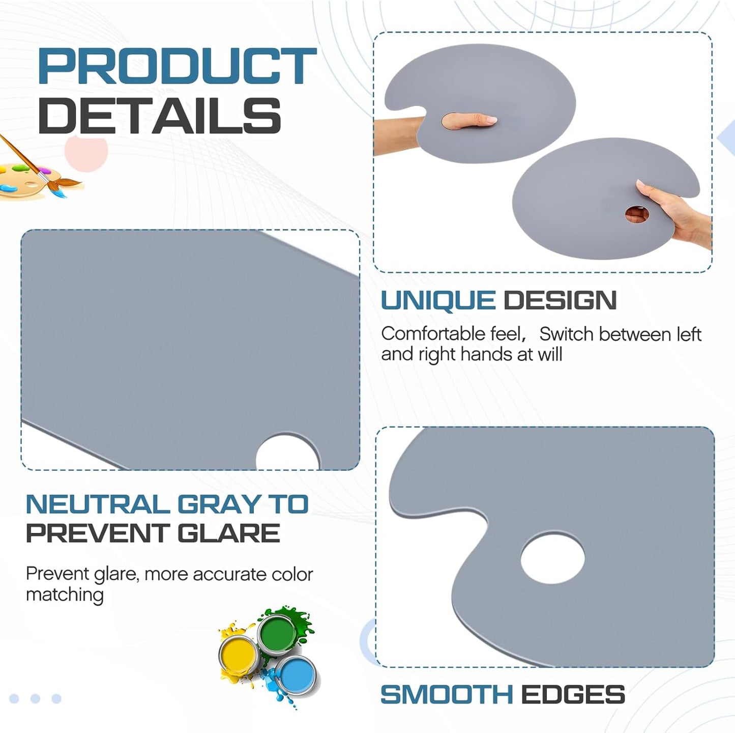 Honoson 2 Pack 11.8 x 7.9 Inch Acrylic Paint Palette with Thumb Hole Clear Paint Pallet, Easy to Clean Non Stick Artist Pallet for Oil Watercolor Craft DIY Painting Palette (Square and Oval)