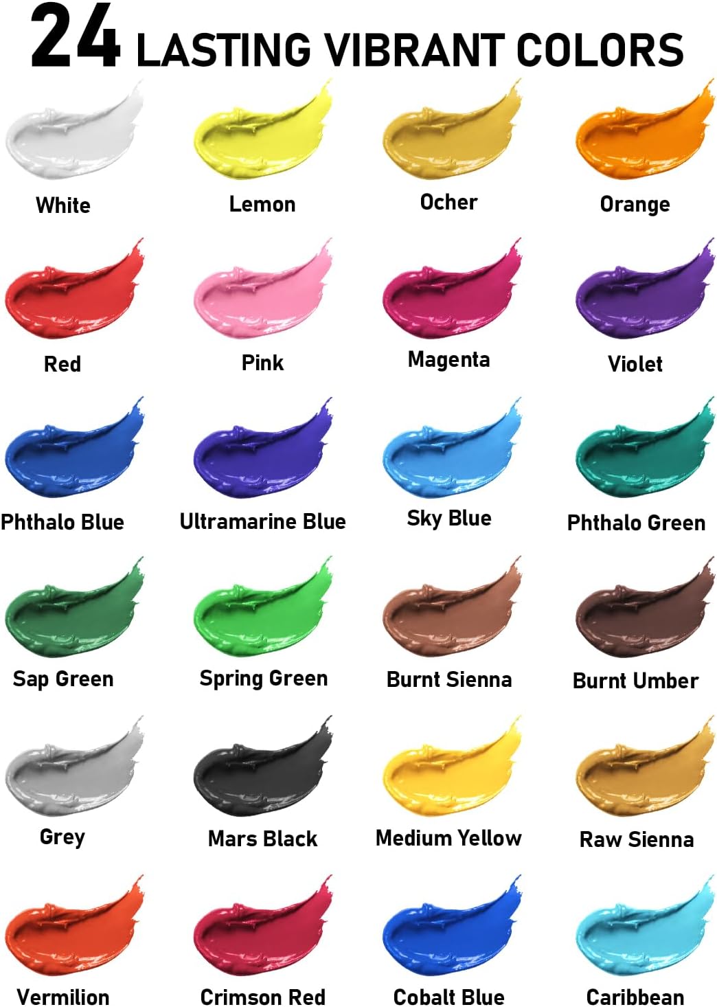 Nicpro Acrylic Paint Set, 24 Colors with 12 Brushes & Palette, Non Toxic Art Supplies Kit for Painting Fabric, Canvas, Clay, Wood, Rock & Ceramic, Halloween Pumpkin, Rich Pigments for Beginners, Students & Professional Artists (2 oz, 60 ml)