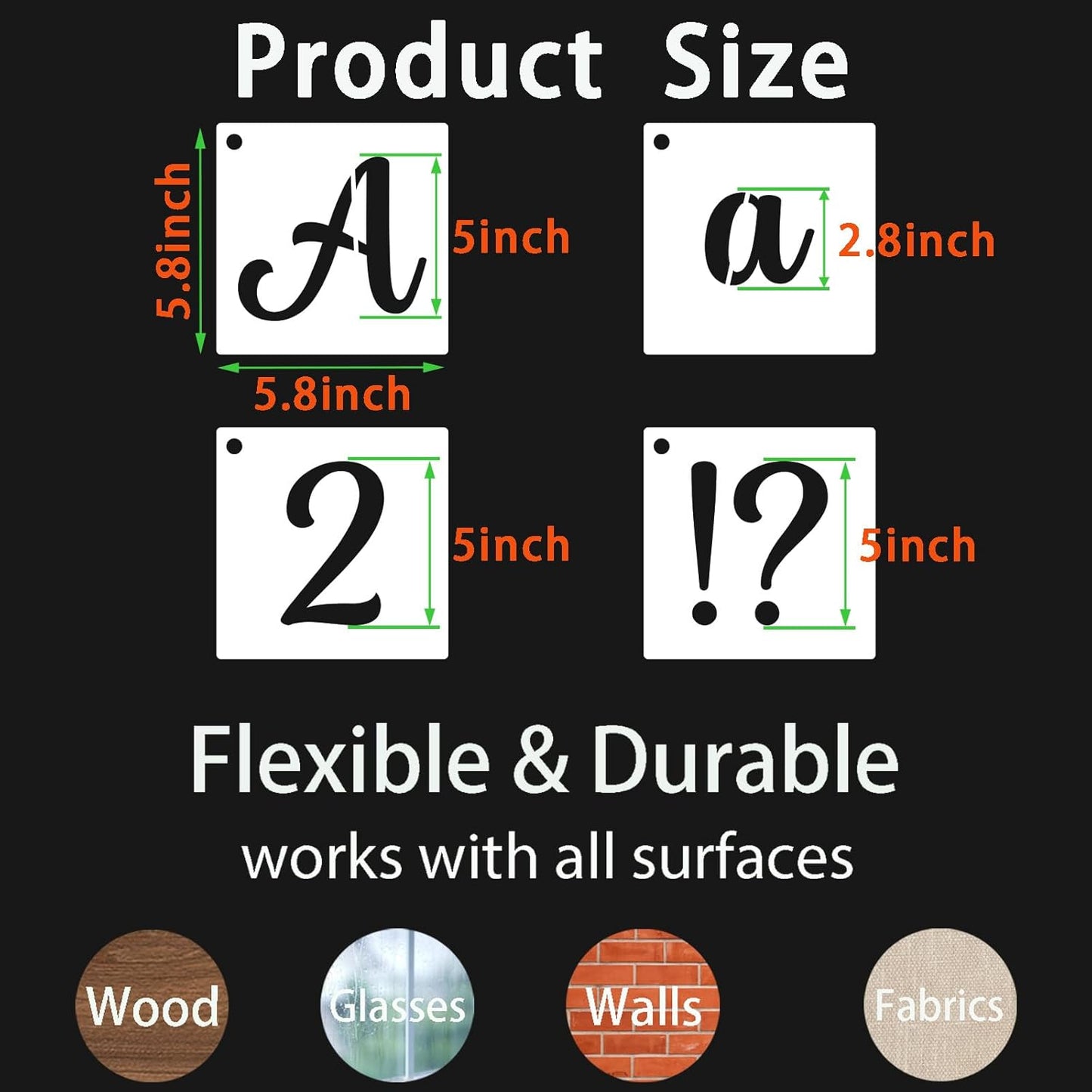 BAMIDELE 5 Inch Alphabet Letter Stencils for Painting, 66 Pcs Reusable Plastic Calligraphy Letter Stencils and Numbers Template Kit for Painting on Wood, Chalkboard, Fabric, Door Porch, Wall Art