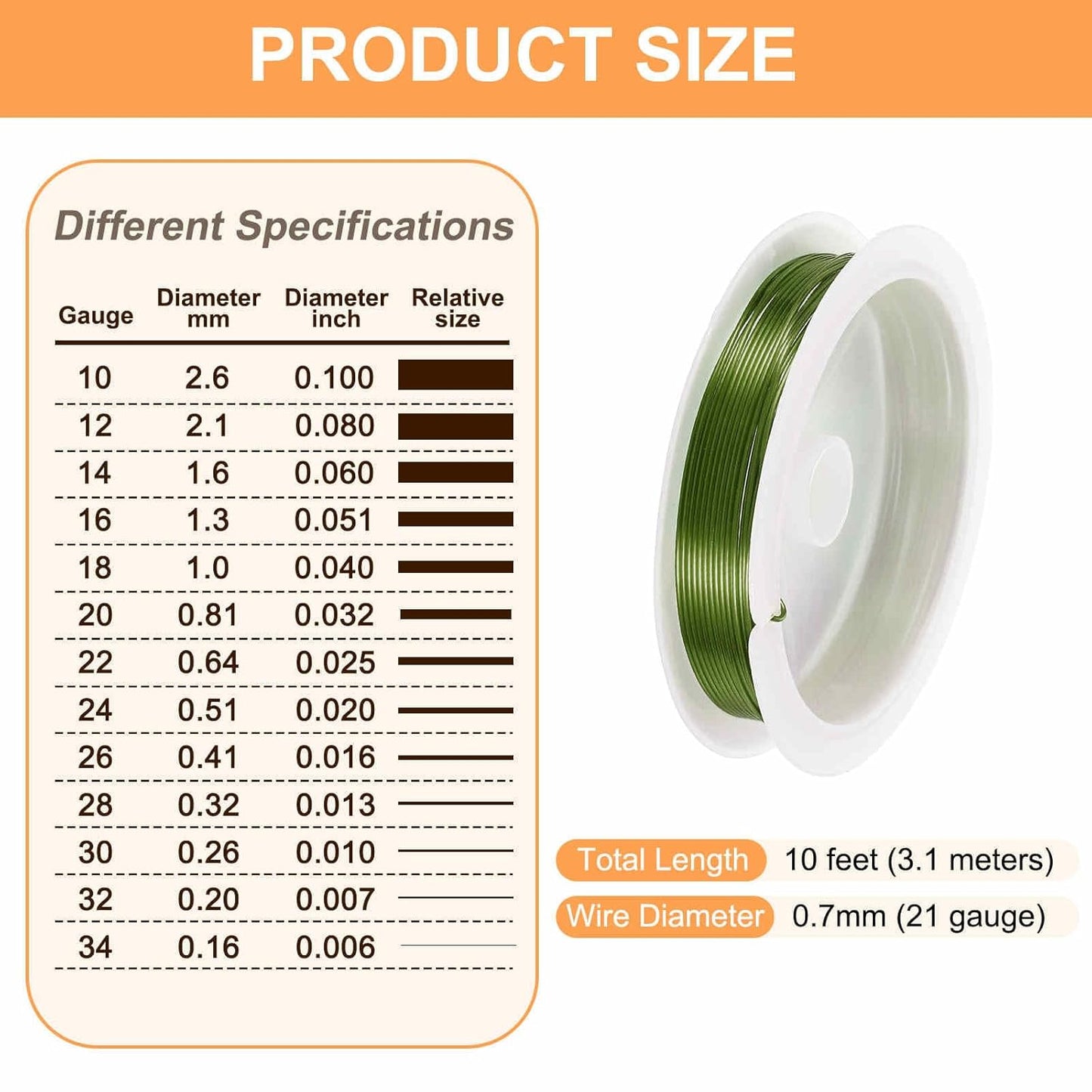 HARFINGTON 10ft Jewelry Wire, 22 Gauge (0.7mm) Brass Craft Soft Metal Tarnish Resistant Copper Beading Wire for Jewelry Making Supplies Crafting, Green