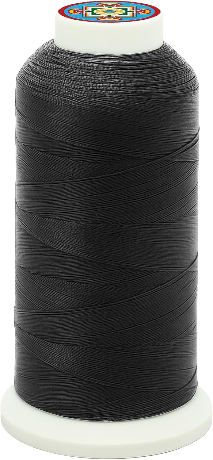 Mandala Crafts Bonded Nylon Thread Black Heavy Duty Sewing Threads - 1500 YDs Size 69 210D T70 Tex 70 Thread for Leather Jeans Weaving Outdoor Marine Upholstery Threads