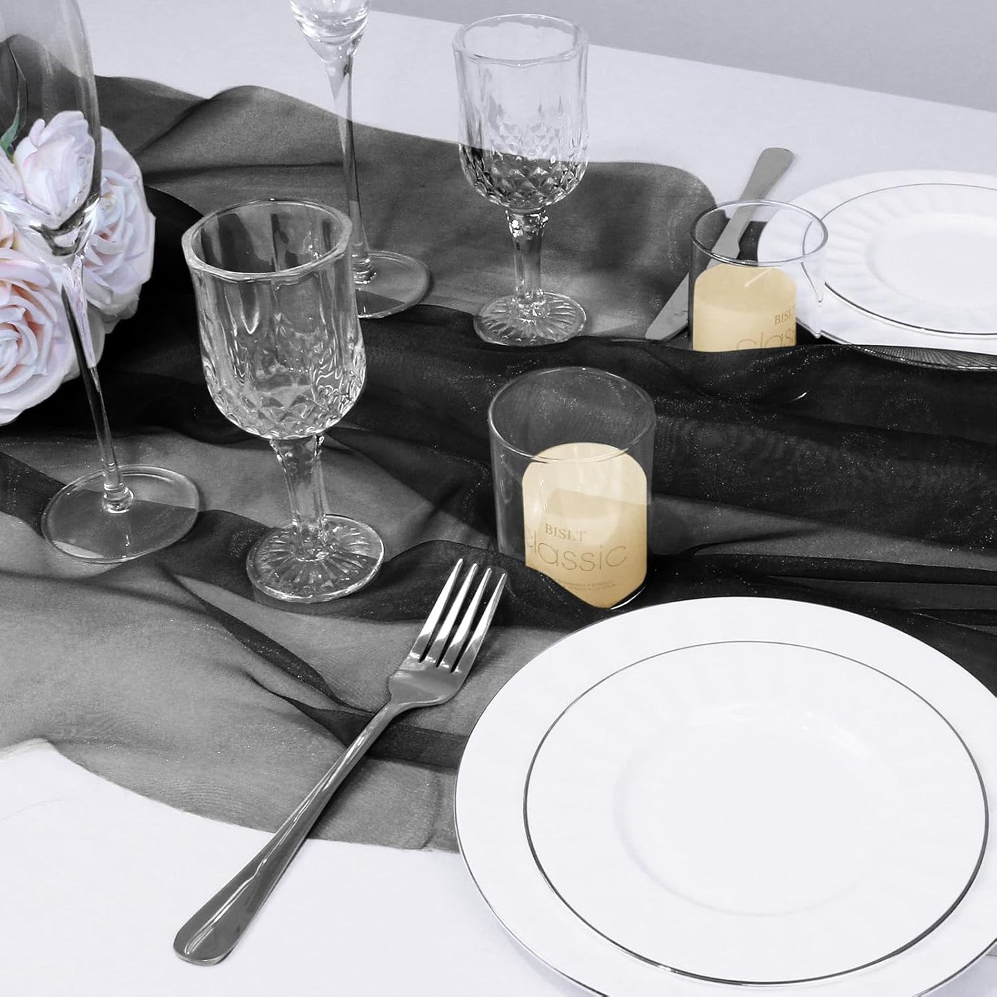 VACVELT Sheer Organza Fabric by The Yard, 60 Inch Wide Black Organza Fabric Bolt Bridal Sheer Tulle Fabric, Silk Organza Fabric Roll for Wedding Party Decorations Backdrop Curtain (1 Yard)