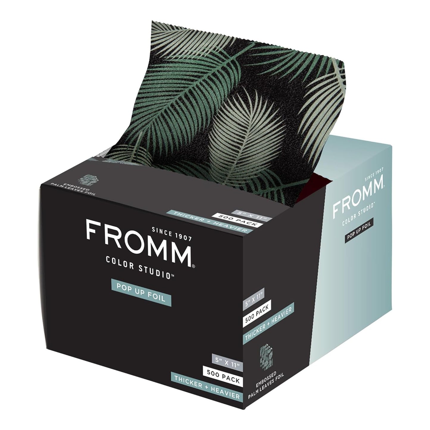 Fromm Color Studio Medium Weight Pop Up Hair Foil in Palms Leaves Pattern, 5" x 11" Embossed Aluminum Foil Sheets, Hair Foils for Highlighting and Coloring - 500 Foil Sheets