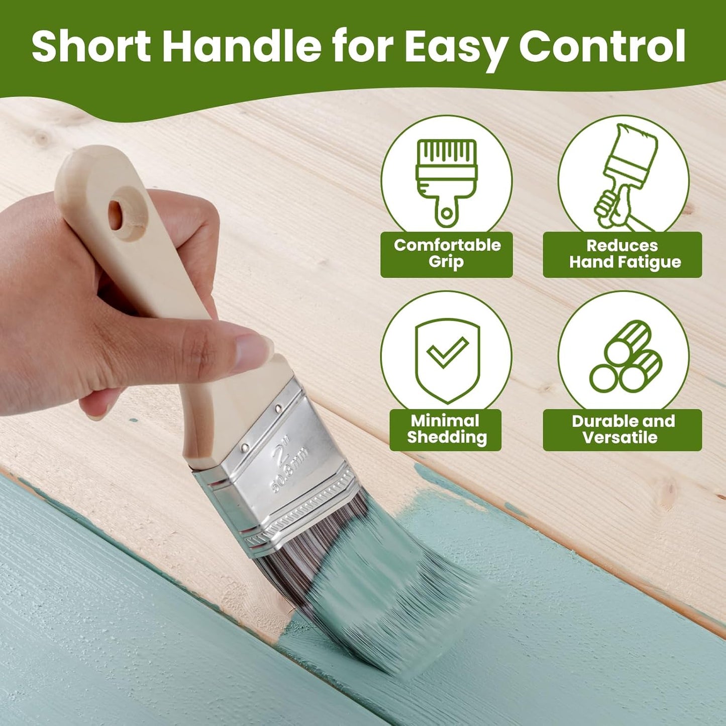 Paint Brushes, 2 Inch, Angled Brushes with Short Handle, 3 Pack, Shortcut Paintbrush for Paints and Stains, Small Paint Brushes for Walls, Furniture, Cabinets and Home Improvement