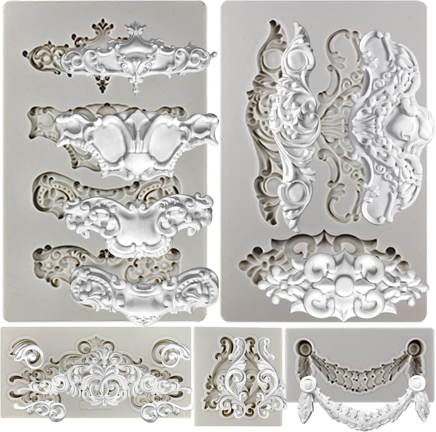 Crown Baroque Style Ornament Silicone Molds 5-count Art Decor Filigree Scrollworks