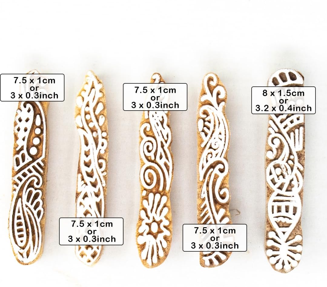 Hashcart Wooden Indian Traditional Design Printing Stamps/Blocks for Printing Saree Border/Dresses/Craft Card Making/Scrapbook/Clay Pottery (Set of 5)