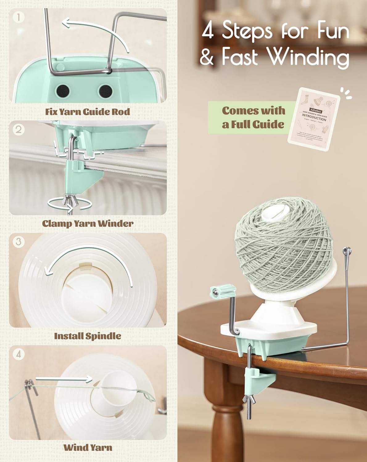 Adhafera Yarn Winder, Yarn Ball Winder for Crocheting, The Helper for Yarn Collection Lovers