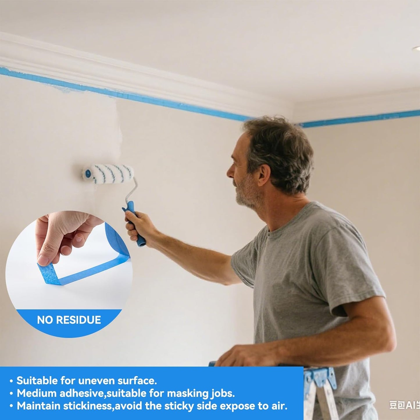 Premium Blue Masking Tape,Painters Tape,Blue Painters Tape for Automotive,DIY Paper Arts & Crafts, Spraying Drywall Paint, No Residue & Easy to Clean Up,6pcs 0.7inches X 54 Yd Painter's Tape