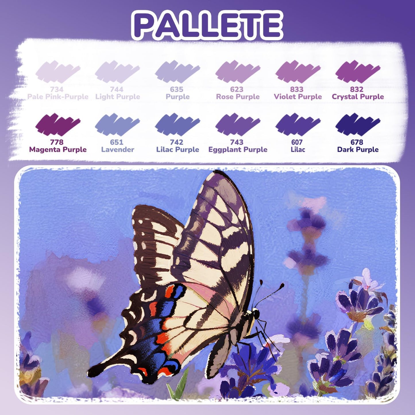 Guangna 12 Purple Dual Tip Acrylic Paint Markers, Brush Tip & Chisel Tip Acrylic Paint Pens for Rock, Wood, Glass, Paper, Coloring Book, Ceramic, Canvas, Water-Based Ink