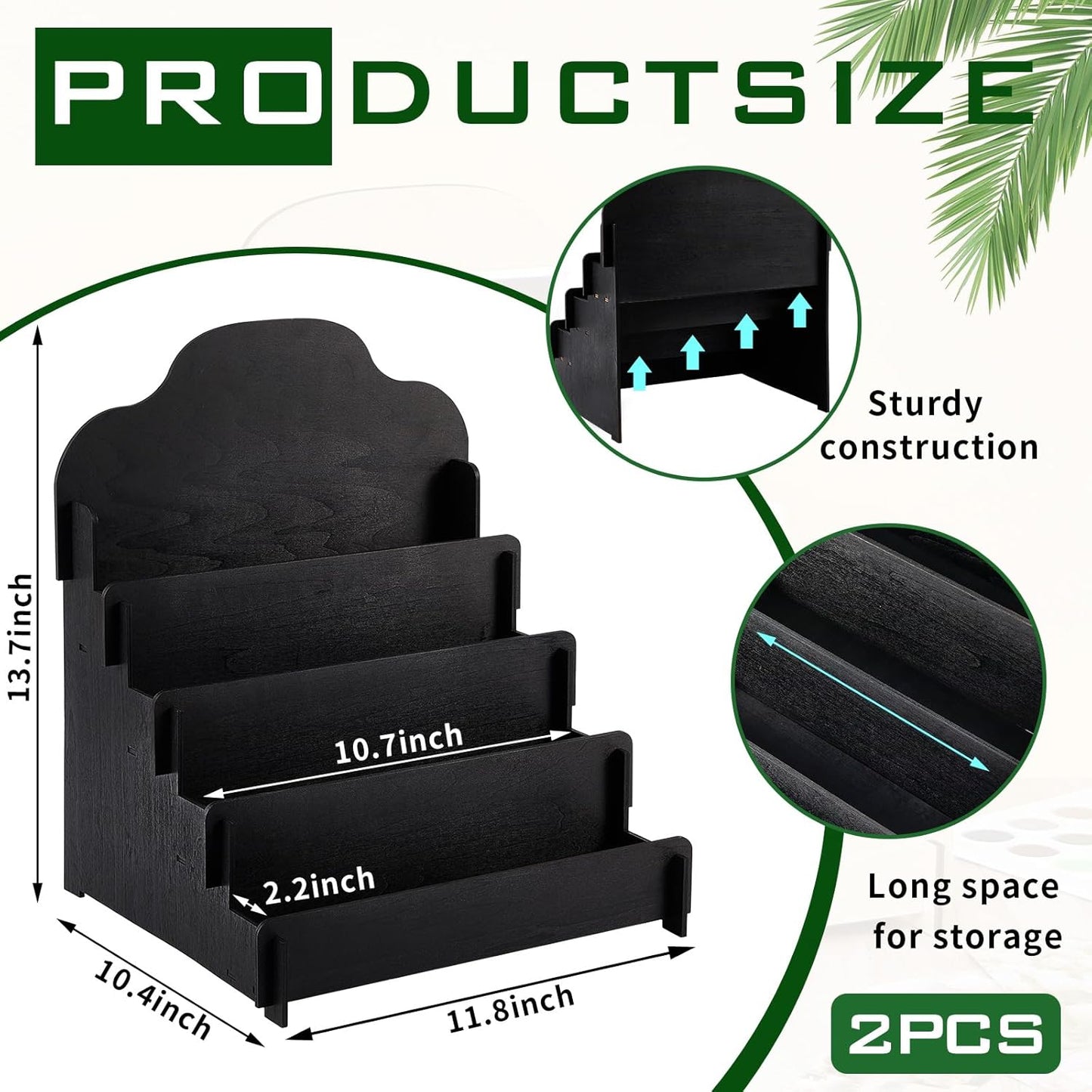 Barydat 2 Pcs 4 Tier Greeting Card Display Stand Wooden Sticker Display Stand Portable Card Display Rack for Vendors Retail Counter Table Display Trade Shows Showcase (Black,11.8 Inch)