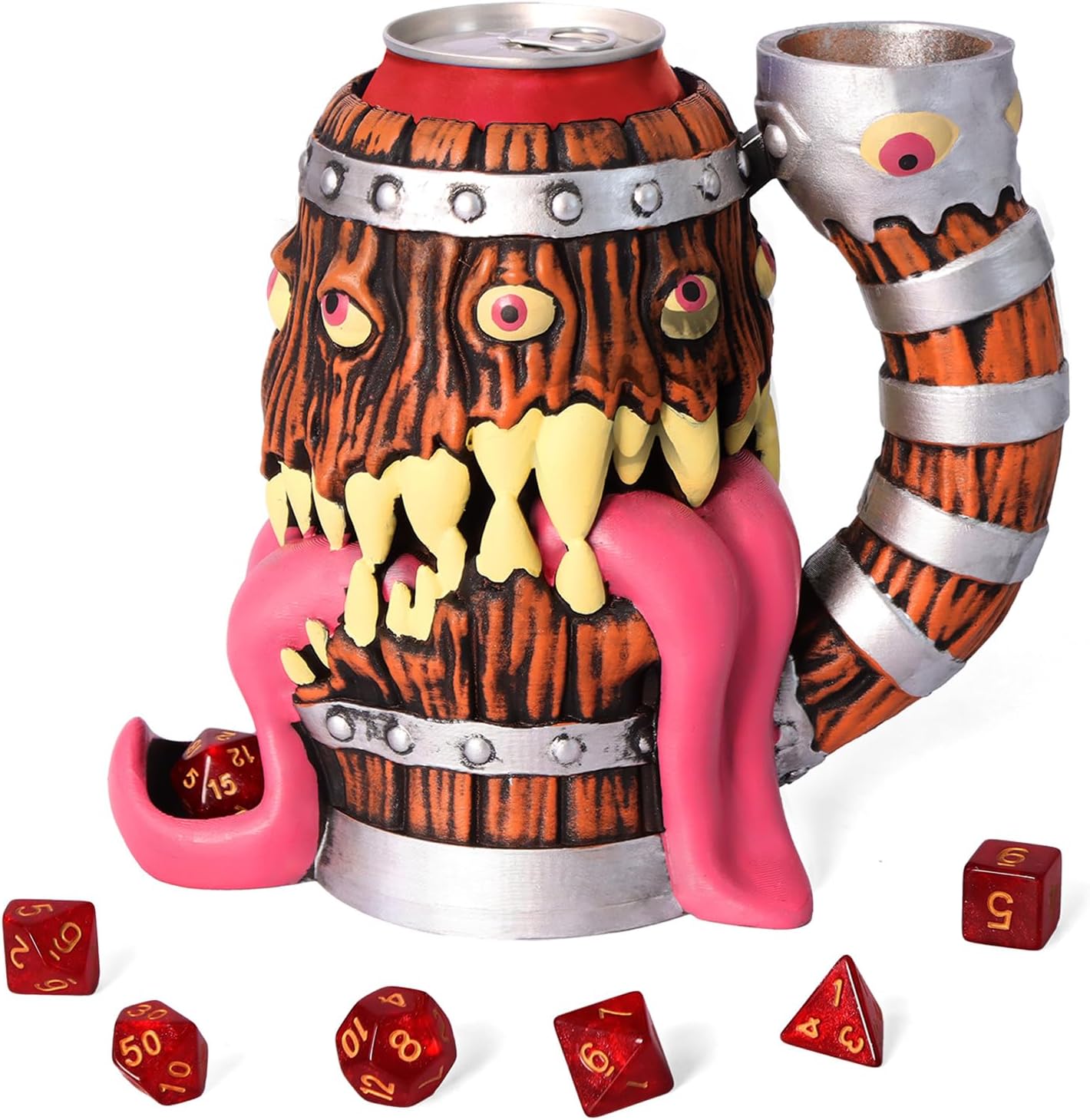 Dice Tower Mug, Dice Rolling Tower, Comes with 7 PCS Dice Set, Suitable for DND Dungeons and Dragons, Tabletop Games, Available As Drink Holder, D&D Gifts, DND Accessories (Original Wood)