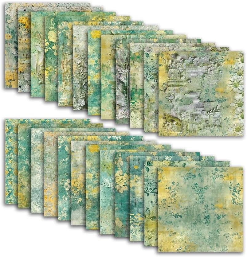 Green Lace Scrapbook Paper Vintage Flower Pattern Papers Pad 12×12,24 Sheets Double-Sided Bobo Floral Scrapbooking CardStock Paper Pad for Holiday Cardmaking DIY Origami Papers.