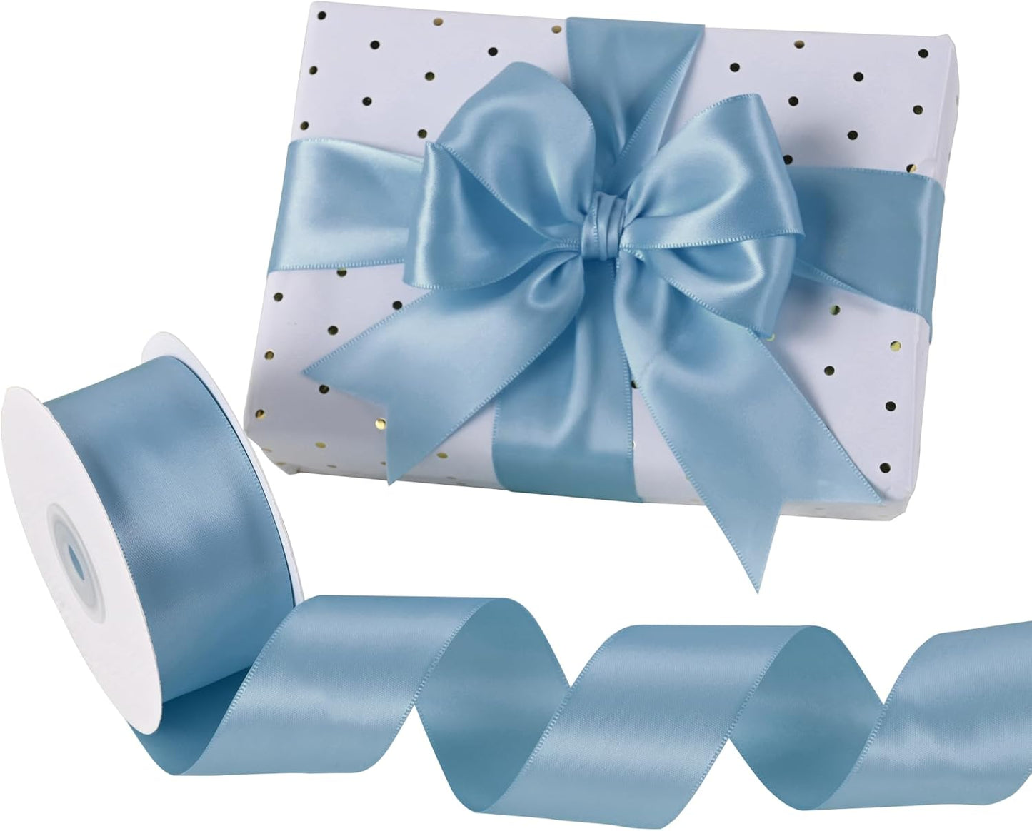 Dusty Blue Satin Ribbon 1-1/2" X 50 Yards Solid Color Double Faced Ribbons Perfect for Crafts Wedding Decor Bow Making Arts Sewing and More