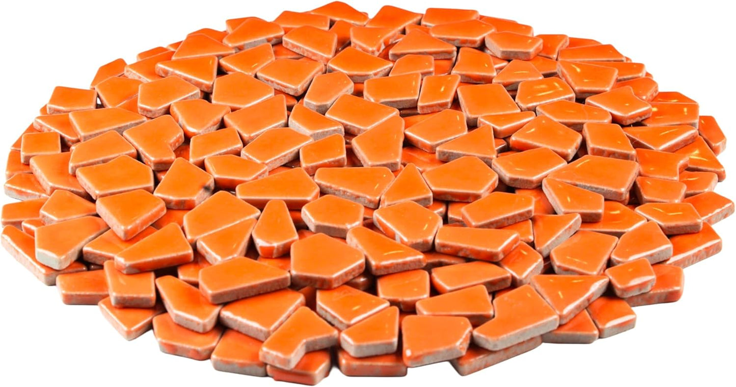 Ceramic Mosaic Tiles for Crafts & Art Projects 200 Grams Vibrant Colors Pieces Fit Together Like a Puzzle Endless Creative Ideas for Mosaic Art DIY Hobbies Small Sizes (Orange)