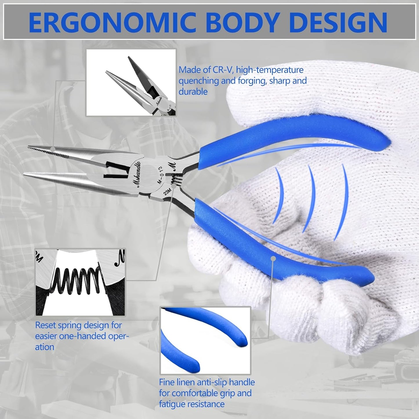 Needle Nose Pliers, mshandto Long Nose Pliers for Wire Bending, High Carbon Steel Needle Nose Plier, Serrated Jaw Pliers for Jewelry Making Electronics Repair Object Grasping Craft Making