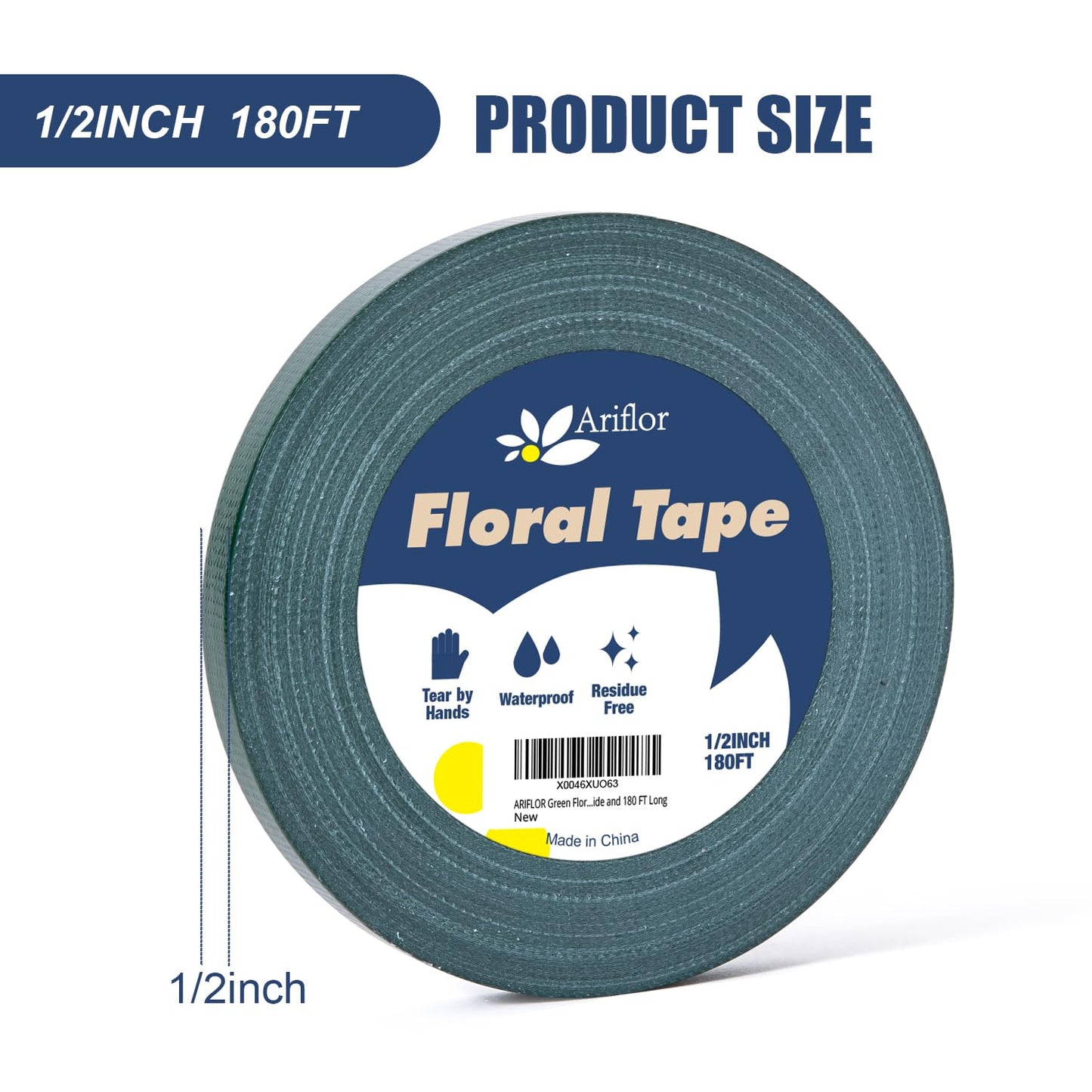 Green Floral Tape - Flower Wrap Adhesive Tape Bouquet Stem Wrapping and Floral Crafts, Wedding Bouquet Tape - 1/2 inch Wide and 180 FT Long