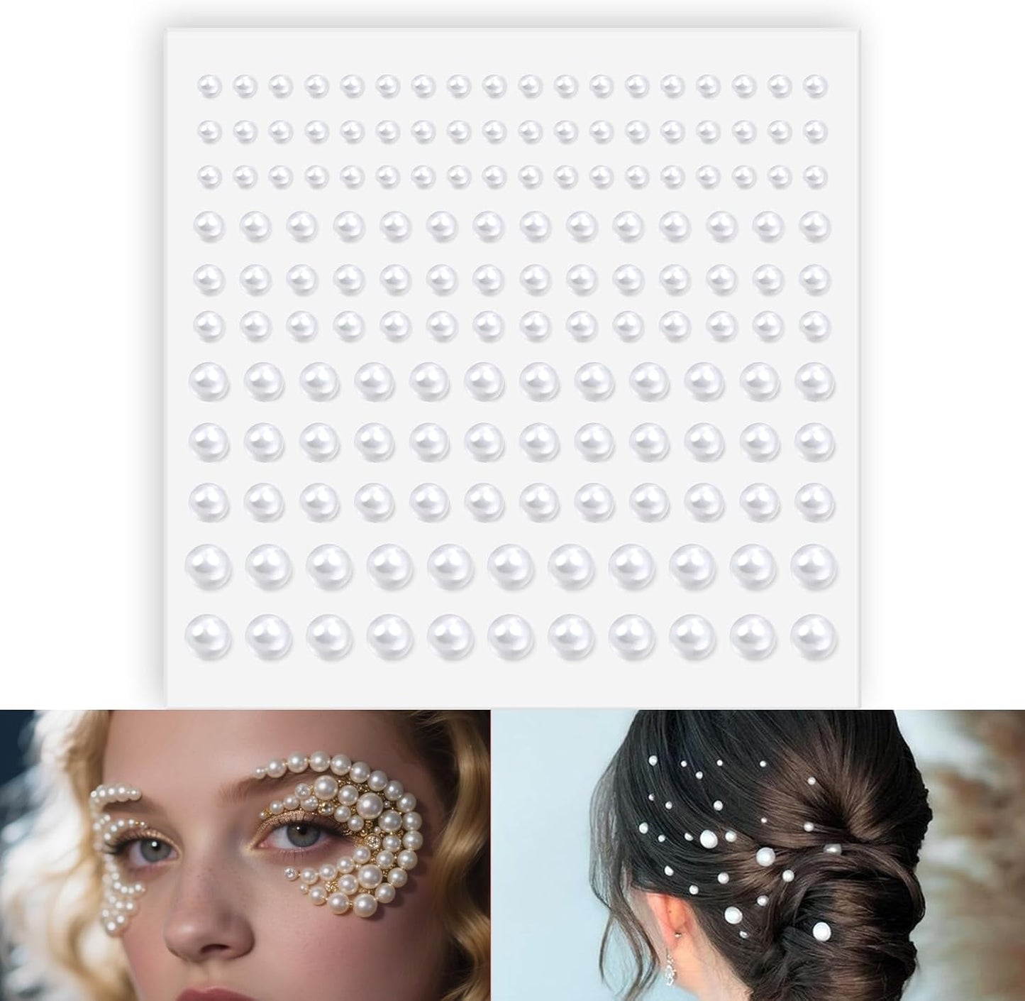 Pearl Stickers Self Adhesive Hair Pearls Gem White Jewel Sticker for Making Hair Decor Face,Body, Nail, Phone Art Craft Scrapbooking Embellishments Assorted Size 3mm/4mm/5mm/6mm (165)