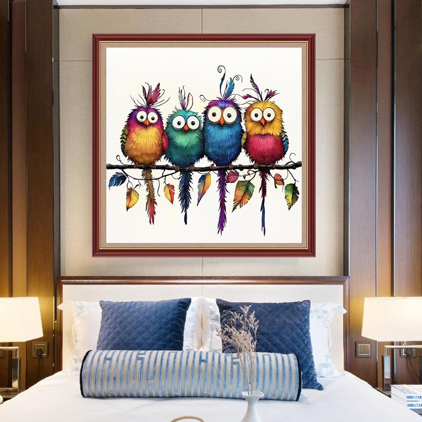 DMCXART Counted Cross Stitch Kits for Adults Needlepoint Kits Unprinted Cross Stitching Embroidery Kit 11CT Cross Stitch Supplies-Four Colorful Little Birds 18x18 inch