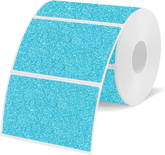 3x2 Inch Holographic Thermal Labels Stickers, Glitter Waterproof Direct Thermal Sticker Labels for Barcode, Mailing, DIY Design- 200 Pcs/Glitter Blue
