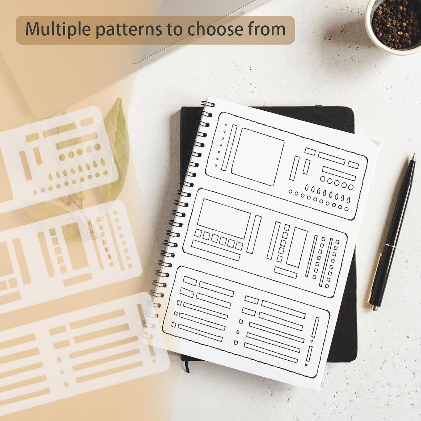 9 Pack Handmade Flexible Planner Stencils, Reusable Templates for Journals, Calendars & Daily Planning, Checklists, Lines & Boxes, Compatible with Rings, Discs, Coils