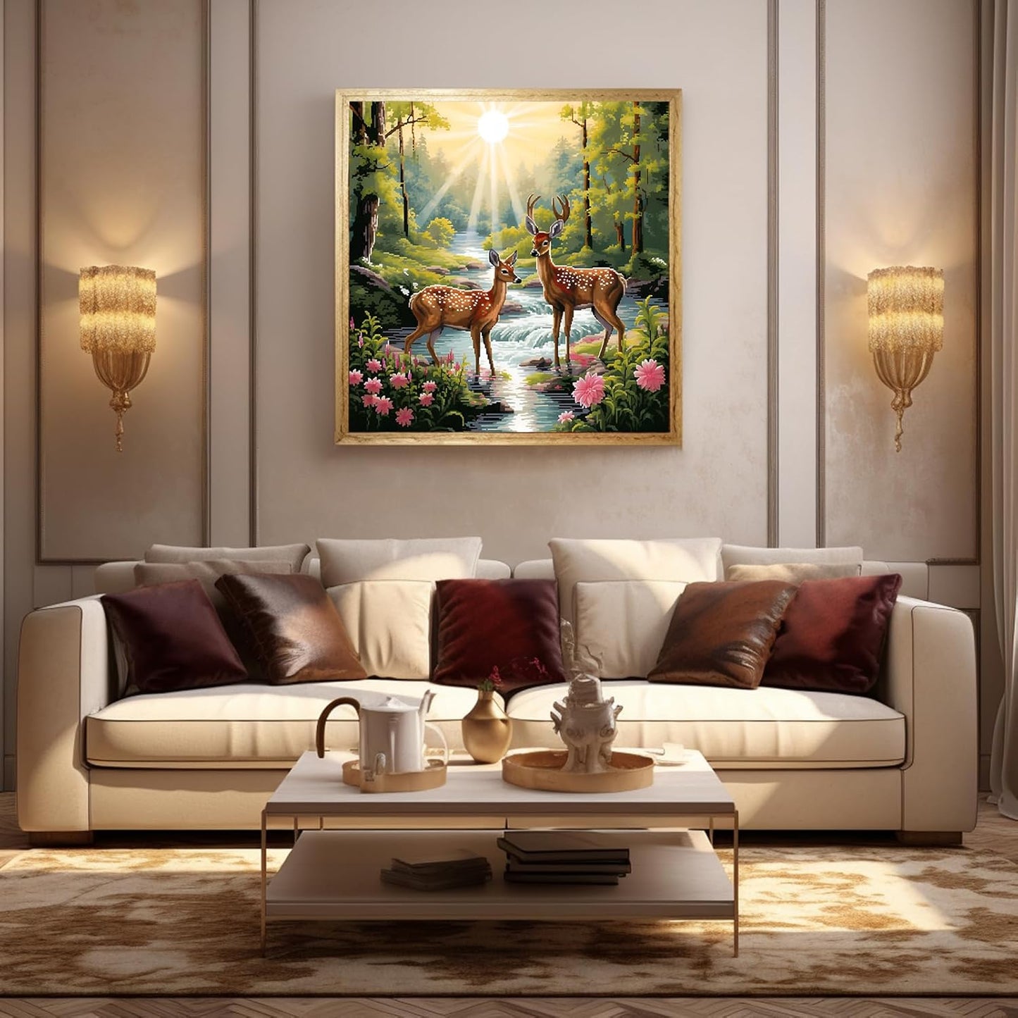 51buyoutgo 11CT Stamped Cross Stitch Kits for Adults - 16x16 in Beginner Embroidery Kit with Funny Easy Washable Deer Pattern, Pre Printed Fabric, Fit for DIY Home Decor, Mom Gifts & Stress Relief