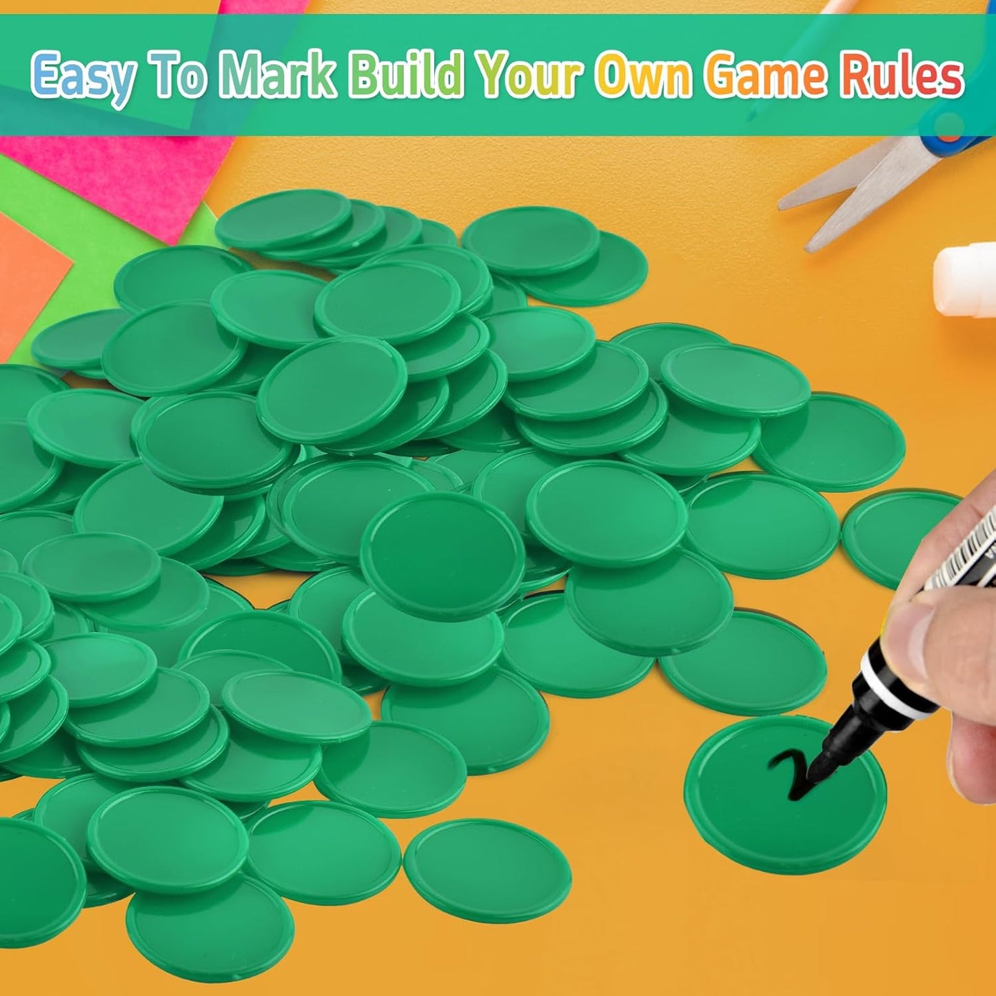 Coopay 1 1/2 Inches Plastic Poker Chips Learning Counters Disks Bingo Chip Counting Discs Markers for Math Practice and Poker Card Game Tokens, Teaching Rewards, 200 Pieces (Green)