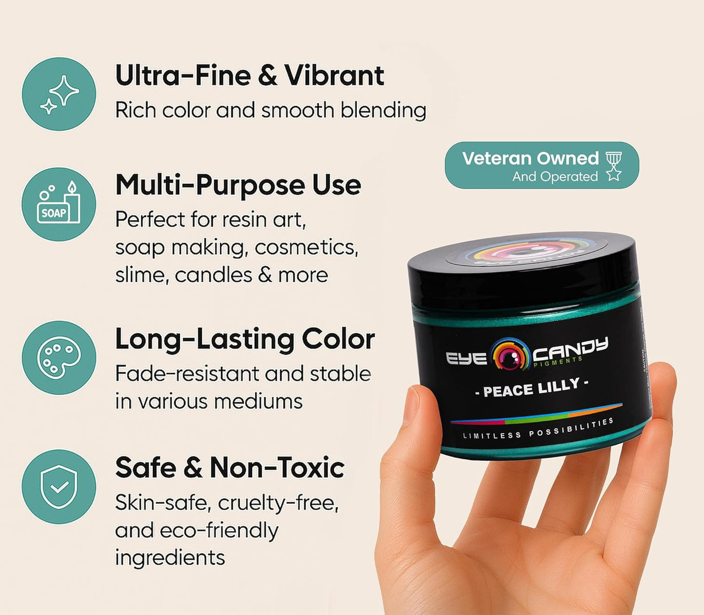 Eye Candy Pigments Premium Green Mica Powder - Peace Lilly (50gr) - for Epoxy, Resin, Soap, Paint, Woodworking, Acrylic Pouring, Bath Bombs, Fishing Lures - DIY Arts and Crafts Additive