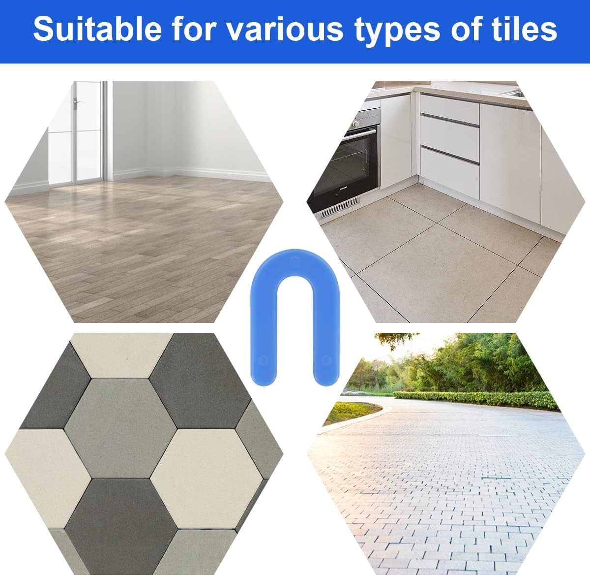 DGSL Tile Leveling System Tile Spacers 1/16 Inch, 500 pieces Horseshoe Shim U Shape Plastic Tile Leveling Clips for Various Types of Tile Leveling (Blue)