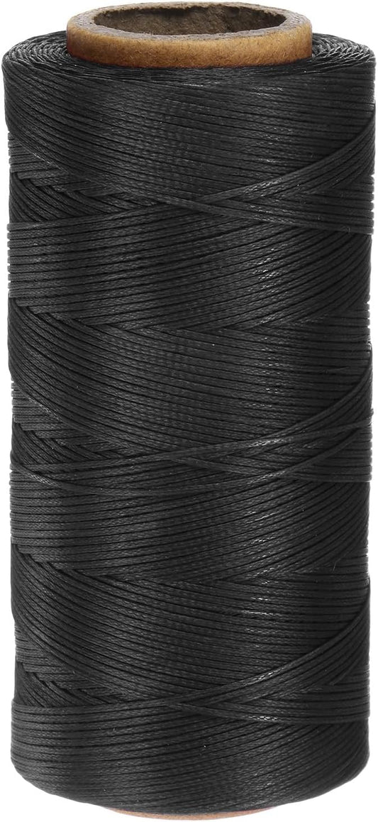 Uxcell 150D 0.8mm Flat Waxed Thread, 284 Yards Polyester, Black, Leather Sewing Waxed String