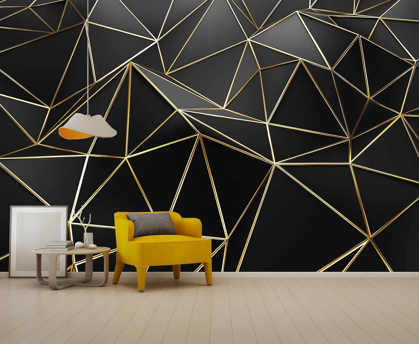 Black and Gold Wallpaper 3D Abstract Geometric Wall Mural for Bedroom Living Room TV Background Wall（Not Peel and Stick）