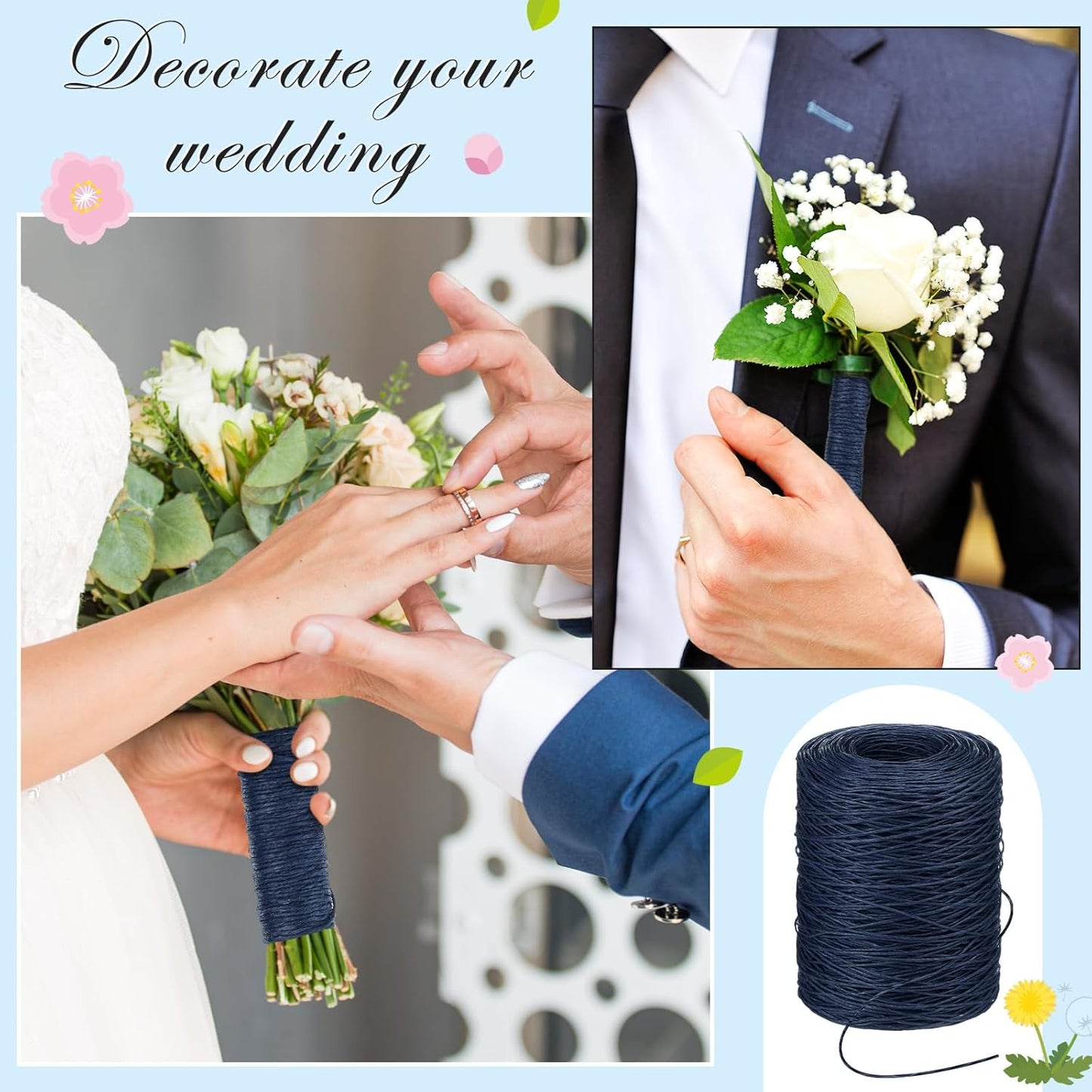 Syhood Floral Vine Bind Wire Rustic Wrapping Wire for Flower Bouquets (Dark Blue)