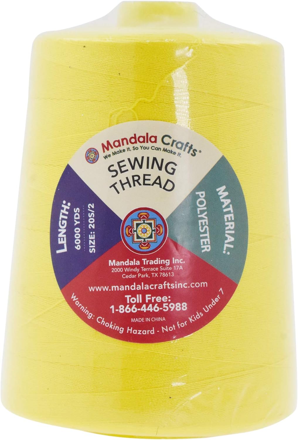 Mandala Crafts 4 Pack of Serger Threads Cones Spools - 20S/2 24000 Yards Polyester Yellow Threads for Sergers Machine and Overlock Quilting Sewing Machine