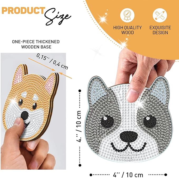 8 pcs Diamond Painting Coasters | Diamond Art Coasters | Dogs Diamond Art Painting | Perfect Art Craft Gift for Dogs Lover, Dad, Mom, Grandparents, Brother, Sister.