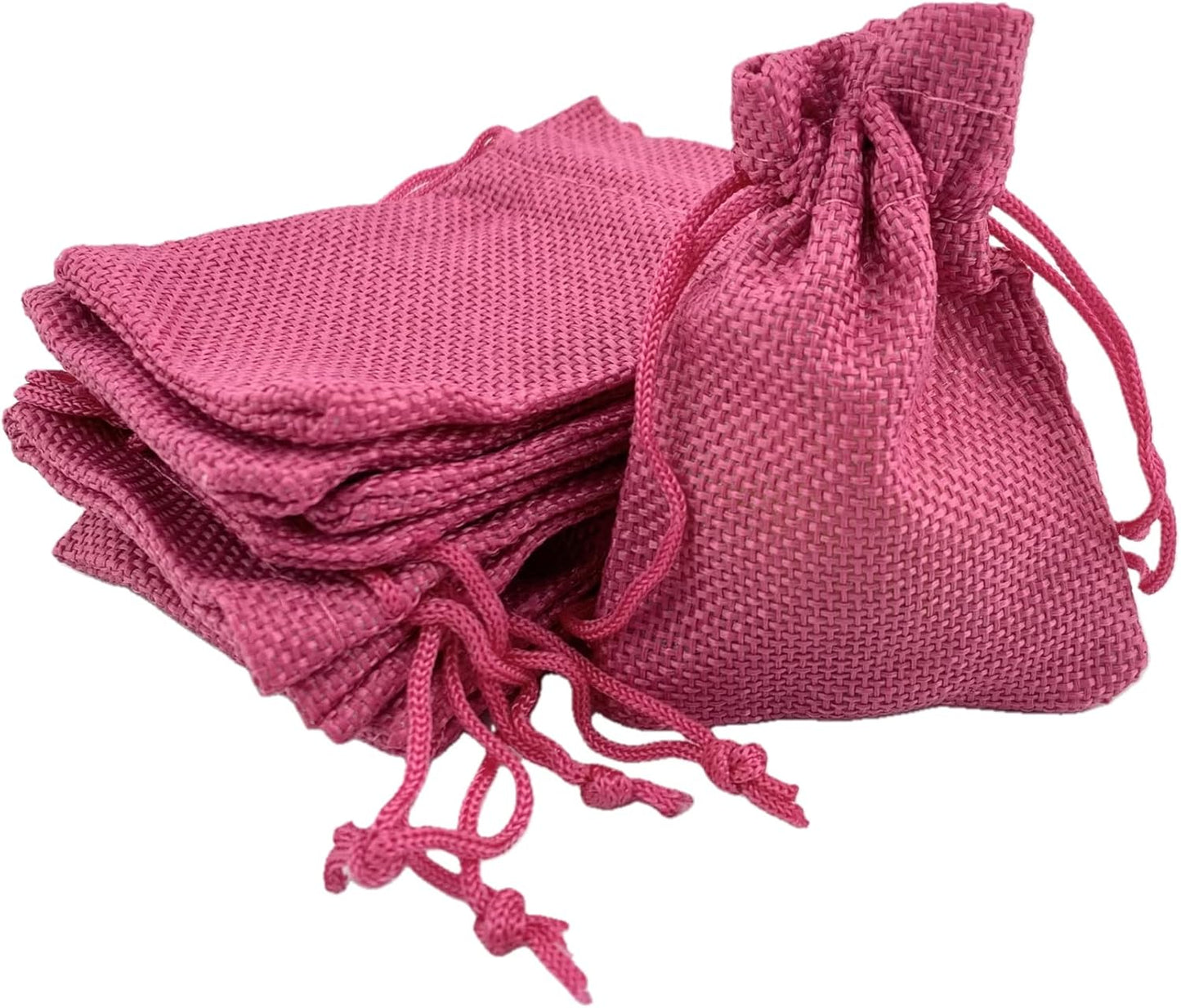 Palmhomee Pack of 25 Burlap Gift Bags with Drawstring Linen Jewelry Pouches Wedding Hessian Jute Bags for Birthday and Treat Pouches Party Wedding Favors Gift (2.8x3.6 Inch, Fuchsia)