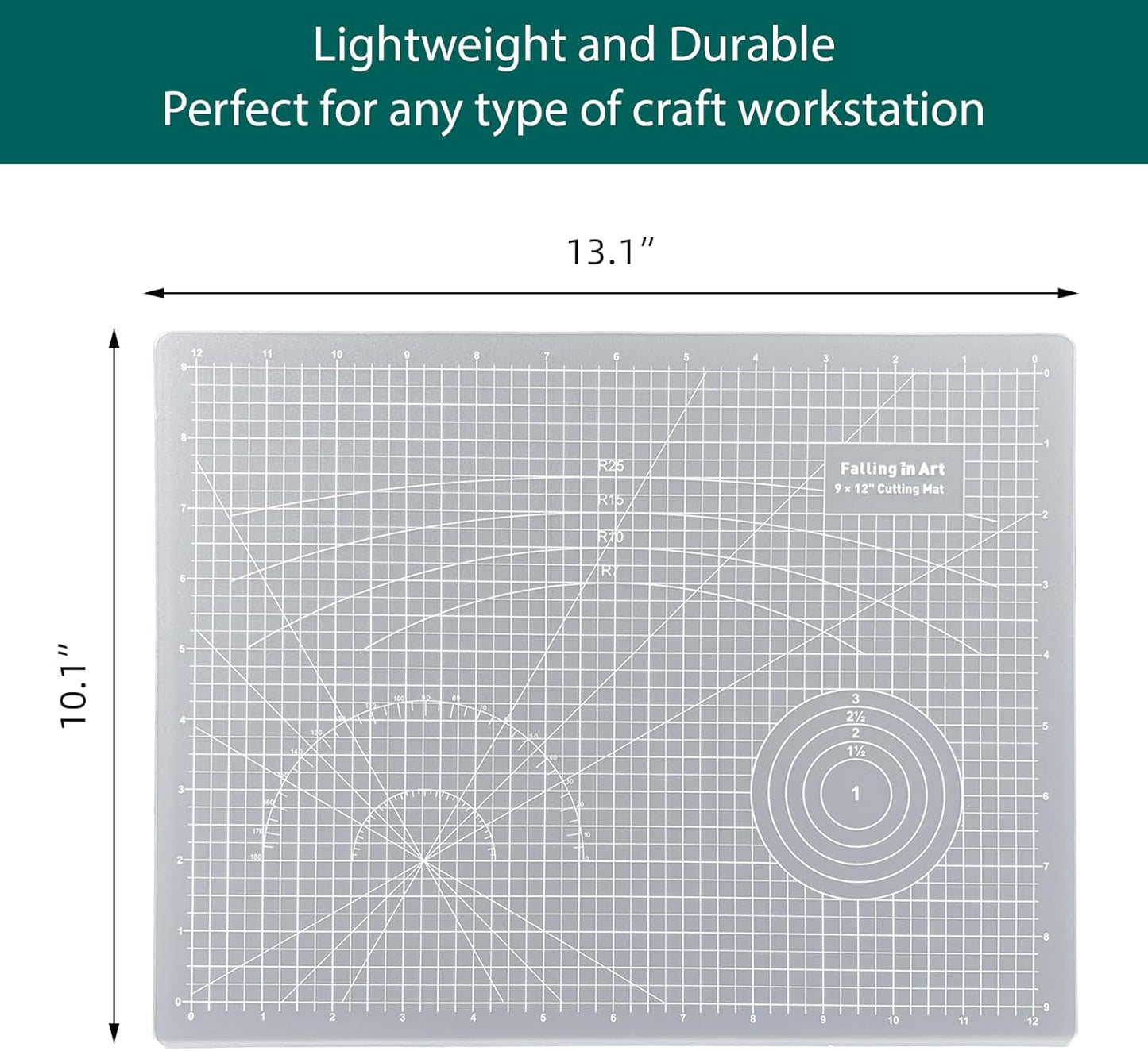 Falling in Art Self Healing Cutting Mat, 9x12" Cutting Mats for Sewing, Double-sided 5-Ply Fabric Cutting Board for Crafting, Quilting and Sewing Projects, White