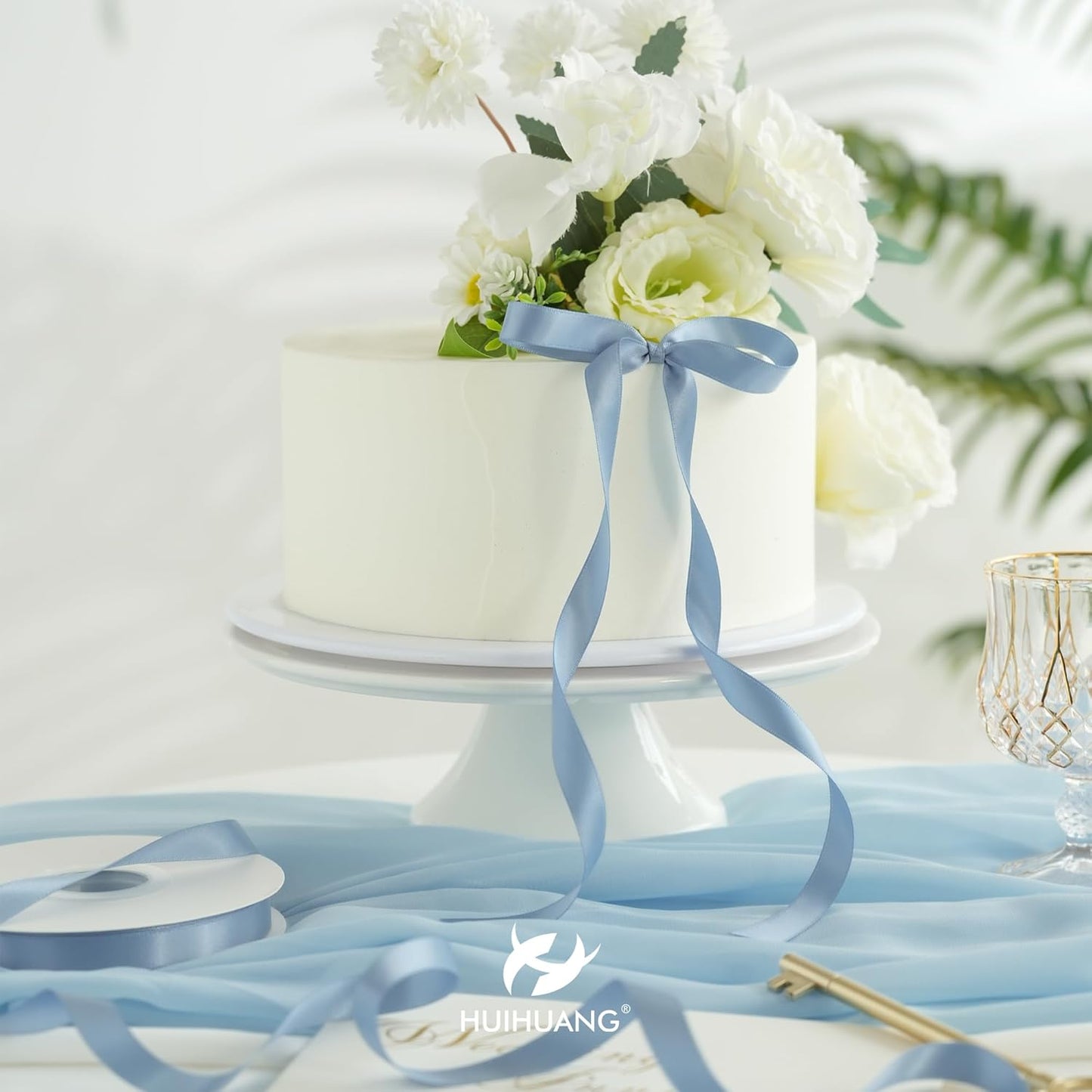 HUIHUANG French Blue Satin Ribbon 1/2 inch X 50 Yards Continuous, Dusty Blue Double-Faced Satin Ribbon for Gift Wrapping, Bows, DIY Crafts, Flower Bouquet, Bridal Wedding Decor, Flower Crowns