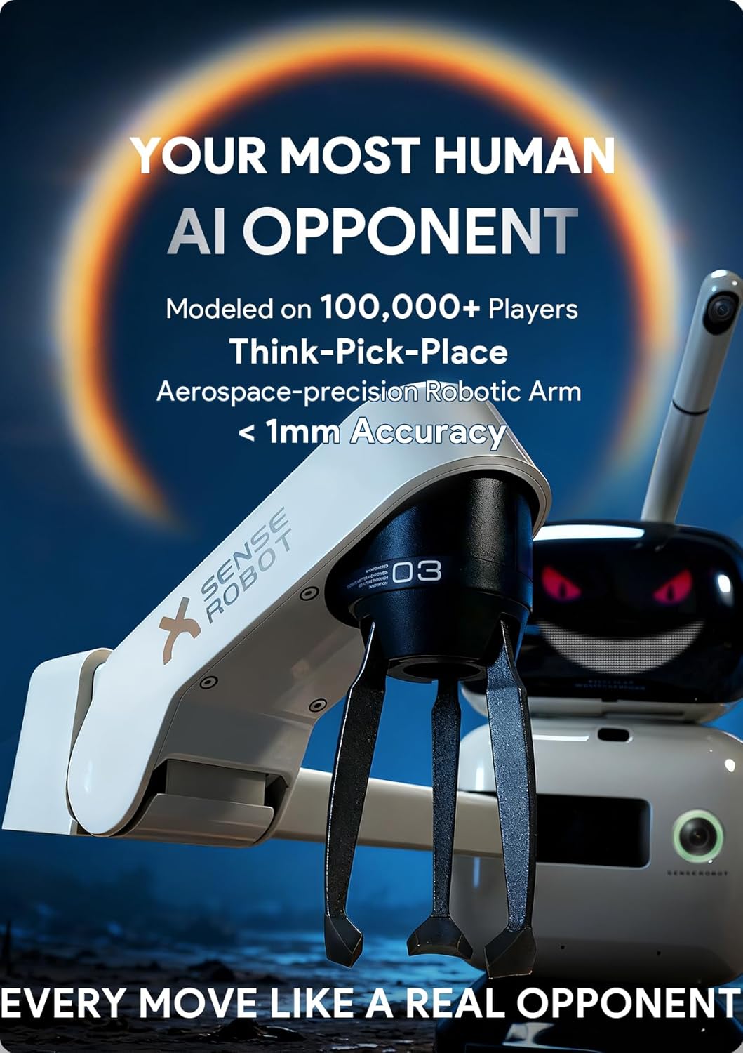 AI Chess Robot with Robotic Arm Electronic Computer Chess Board– 25 AI Levels, 1200+ Exercises, Endgame Trainer, Classic Game Replay, Voice Coaching, Lichess Integration