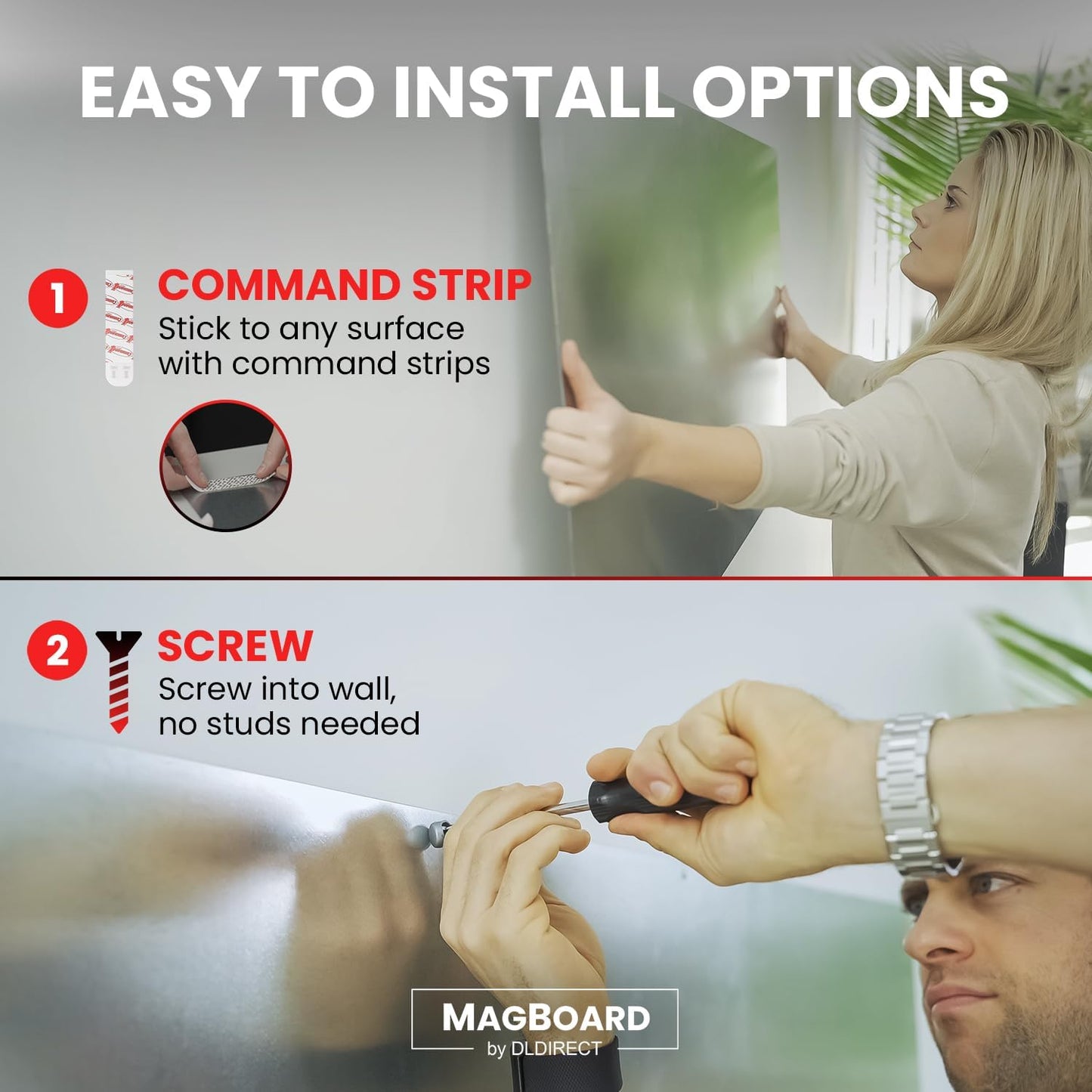 Diamond Life Magnetic Board - Memo & Vision Board for Home, School & Office - Magnet Board for Kids - Pre-drilled Mounting Screws Included (Stainless Steel 24"x48")