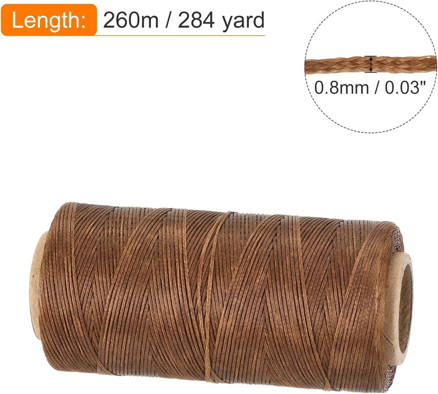 MECCANIXITY Waxed Thread,284 Yard 0.8mm 150D Flat Wax Thread Polyester Waxed String for Leather Sewing Hand Weaving Book Binding Home Decoration, Dark Brown